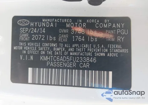 2015 Hyundai Veloster z USA, uszkodzony, nr VIN KMHTC6AD5FU233846